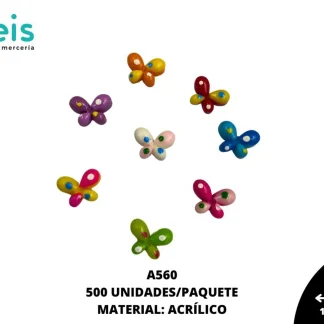 ACCESORIOS ACRILICO MARIPOSA A560 11.7mmX8.7mm 500 PZ/PQT MULTICOLOR