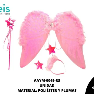 ALAS INFANTILES ANGEL PLUMA DIADEMA Y BASTON AAYM-0049-RS 52cmX45cm ROSA