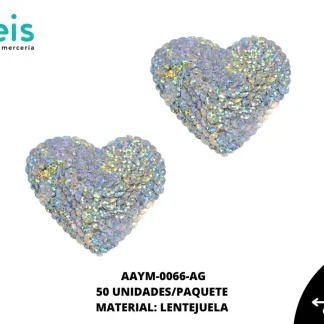 ACCESORIOS AYM CORAZON LENTEJUELA AAYM-0066-AG 65mmX55mm 50 PZ/PQT PLATA OLEOGRAFICO