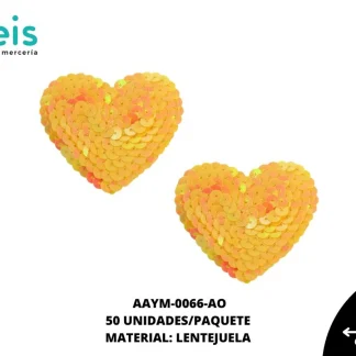 ACCESORIOS INFANTILES CORAZON LENTEJUELA AAYM-0066-AO 65mmX55mm 50 PZ/PQT AMARILO