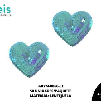 ACCESORIOS INFANTILES CORAZON LENTEJUELA AAYM-0066-CE 65mmX55mm 50 PZ/PQT CIELO