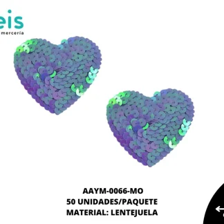 ACCESORIOS INFANTILES CORAZON LENTEJUELA AAYM-0066-MO 65mmX55mm 50 PZ/PQT MORADO