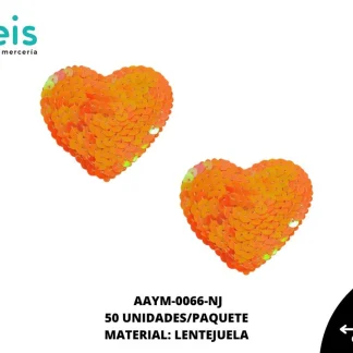 ACCESORIOS AYM CORAZON LENTEJUELA AAYM-0066-NJ 65mmX55mm 50 PZ/PQT NARANJA