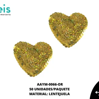 ACCESORIOS INFANTILES CORAZON LENTEJUELA AAYM-0066-OR 65mmX55mm 50 PZ/PQT DORADO OLEOGRAFICO