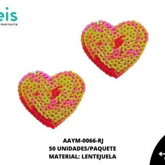 ACCESORIOS AYM CORAZON LENTEJUELA AAYM-0066-RJ 65mmX55mm 50 PZ/PQT ROJO