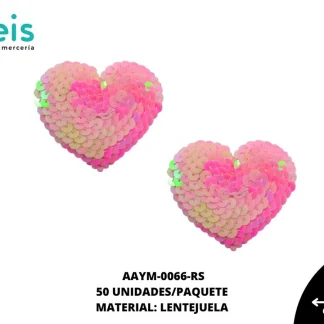 ACCESORIOS AYM CORAZON LENTEJUELA AAYM-0066-RS 65mmX55mm 50 PZ/PQT ROSA