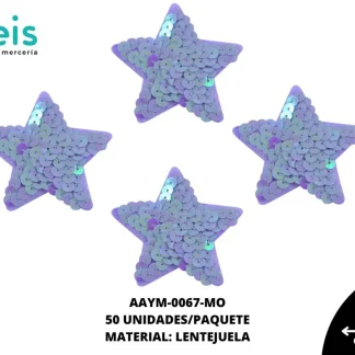 ACCESORIOS INFANTILES ESTRELLA LENTEJUELA AAYM-0067-MO 62mmX60mm 50 PZ/PQT MORADO