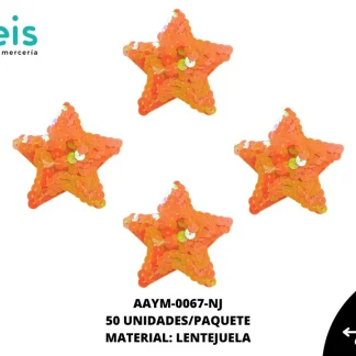 ACCESORIOS INFANTILES ESTRELLA LENTEJUELA AAYM-0067-NJ 62mmX60mm 50 PZ/PQT NARANJA