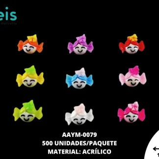 ACCESORIOS INFANTILES CARITAS AAYM-0079 1.1cmX1cm 500 PZ/PQT MULTICOLOR