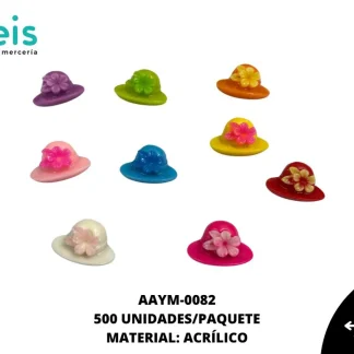 ACCESORIOS ACRILICO SOMBRERO AAYM-0082 13mmX9mm 500 PZ/PQT MULTICOLOR