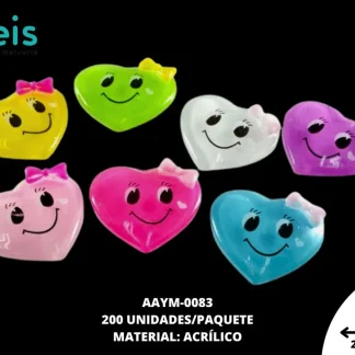 ACCESORIOS ACRILICO CORAZON CARA AAYM-0083 2.3cmX2.7cm 200 PZ/PQT MULTICOLOR
