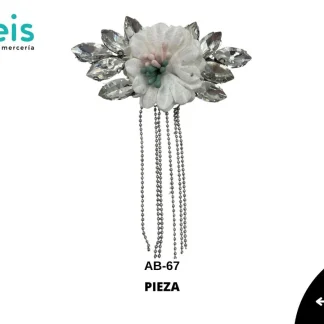 PARCHES PEDRERIA FLOR FLECO Y ADORNO PEDRERIA AB-67 6.5cmX9cm BLANCO