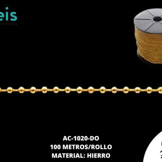CADENA HIERRO BOLITA REF2.4(QX-738) DORADO (100 METROS/ROLLO)
