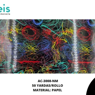 ACCESORIOS AYM PAPEL FOIL RAYAS AC-3008-NM 50 YDS/ROLLO NEGRO MULTICOLOR
