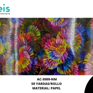 ACCESORIOS AYM PAPEL FOIL FLORES AC-3009-NM 50 YDS/ROLLO NEGRO MULTICOLOR