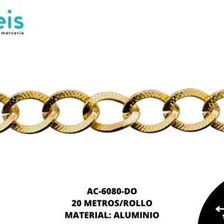 CADENA ALUMINIO GRABADA 8X11MM #2 DORADO 20 METROS