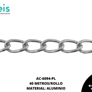 CADENA ALUMINIO 11.2X6.5MM REF: 1501B PLATA 40 METROS/ROLLO