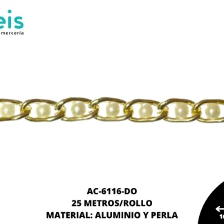 CADENA ALUMINIO PERLA 16.3X8.6MM REF6MM DORADO 25 METROS