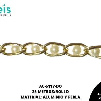 CADENA ALUMINIO PERLA 20.9X11.2MM REF: 8MM DORADO 25 METROS/ROLLO