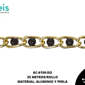 CADENA ALUMINIO PERLA NG REF:6MM DORADO 25 METROS/ROLLO