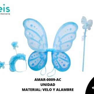 ACCESORIOS MARIPOSAS ALAS VELO JUEGO COMPLETO AMAR-0009-AC 34cmX35cm AZUL CELESTE