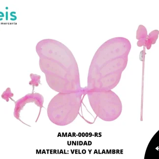ACCESORIOS MARIPOSAS ALAS VELO JUEGO COMPLETO AMAR-0009-RS 34cmX35cm ROSA