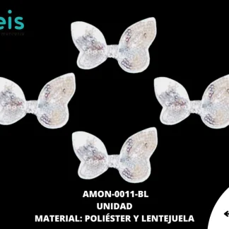 ACCESORIOS MOÑOS LENTEJUELA AMON-0011-BL 6cmX4cm BLANCO