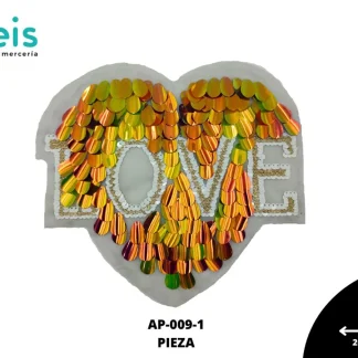 PARCHES LENTEJUELA CORAZON LOVE AP-009-1 20cmX17cm DORADO