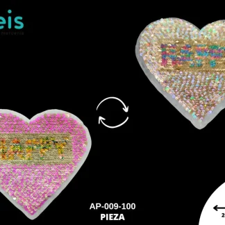 PARCHES LENTEJUELA REVERSIBLE CORAZON HAPPY AP-009-100 20cmX17cm