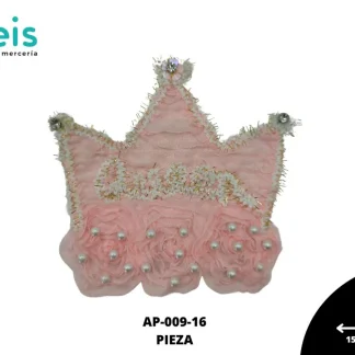 PARCHES BORDADOS Y ESTAMBRE CORONA QUEEN CON PERLA AP-009-16 15.5cmX14cm ROSA