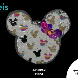 PARCHES LENTEJUELA MICKEY CARA SILUETA CON MINI SILUETAS AP-009-2 19cmX17cm BLANCO