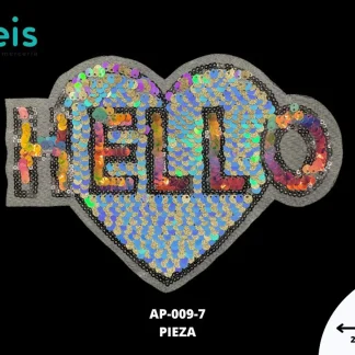 PARCHES LENTEJUELA CORAZON HELLO AP-009-7 22cmX15cm MULTICOLOR