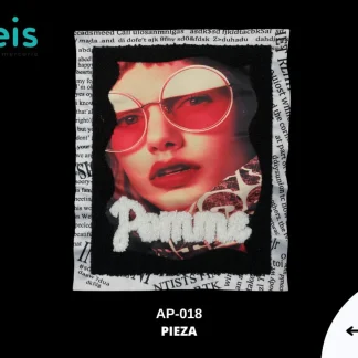 PARCHES RELIEVE Y ESTAMPADO CHICA CON LENTES FONDO PERIODICO POMME AP-018