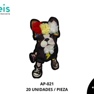 PARCHES RELIEVE Y ESTAMPADO PERRO CON ZAPATOS Y FLORES AP-021
