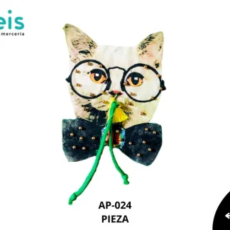 PARCHES RELIEVE Y ESTAMPADO GATO LENTES PERLA DORADA AP-024