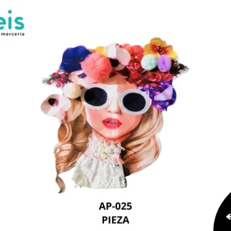 PARCHES RELIEVE Y ESTAMPADO CHICA CON CORONA DE FLORES Y POMPONES AP-025