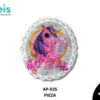 PARCHES RELIEVE Y ESTAMPADO CIRCULO ENCAJE UNICORNIO Y MARIPOSA AP-035