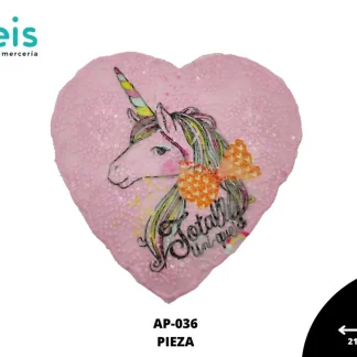 PARCHES LENTEJUELA UNICORNIO EN CORAZON AP-036 21.7cmX22cm