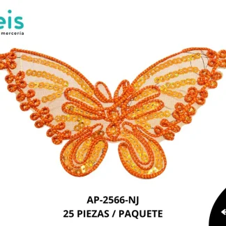 PARCHES LENTEJUELA MARIPOSA AP-2566-NJ 16.5cmX10cm 25 PZ/PQT NARANJA