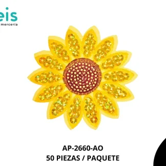 PARCHES LENTEJUELA GIRASOL AP-2660-AO 7cm 50 PZ/PQT AMARILLO