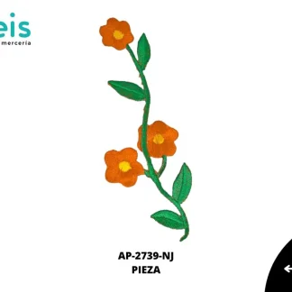 APLICACIONES EN PAR BORDADO FLOR AP-2739-NJ 5.5cmX13cm NARANJA