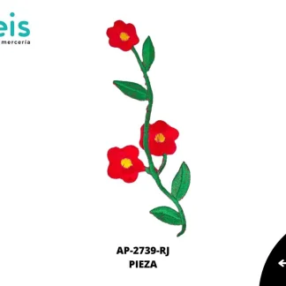 APLICACIONES EN PAR BORDADO FLOR AP-2739-RJ 5.5cmX13cm ROJA