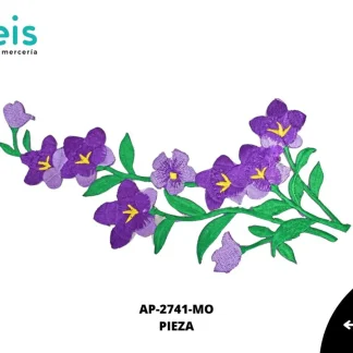 APLICACIONES EN PAR BORDADO FLOR AP-2741-MO 25.5cmX12cm MORADO