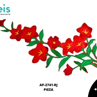 APLICACIONES EN PAR BORDADO FLOR AP-2741-RJ 25.5cmX12cm ROJO