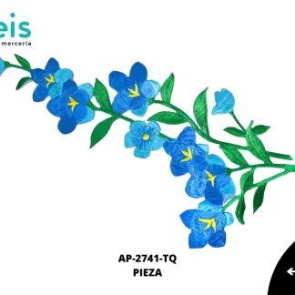 APLICACIONES EN PAR BORDADO FLOR AP-2741-TQ 25.5cmX12cm TURQUESA