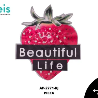 PARCHES RELIEVE Y ESTAMPADO FRESA BEAUTIFUL LIFE CON PERLA AP-2771-RJ 17cmX19.5cm ROJO
