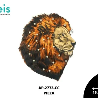 PARCHES RELIEVE Y ESTAMPADO LEON DE PERFIL CON PERLA AP-2773-CC 16.8cmX19.5cm CAFÉ CLARO