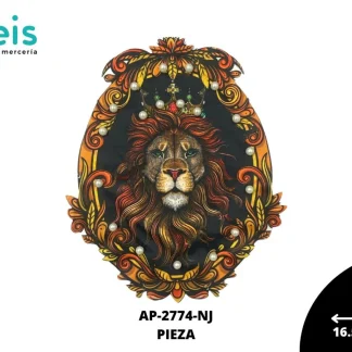 PARCHES RELIEVE Y ESTAMPADO LEON MARCO OVALADO CON PERLA AP-2774-NJ 16.5cmX19.5cm NARANJA