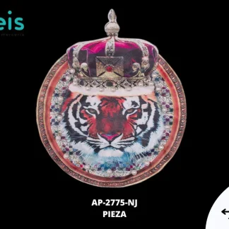 PARCHES RELIEVE Y ESTAMPADO TIGRE CON CORONA Y PERLA AP-2775-NJ 16.5cmX20cm NARANJA