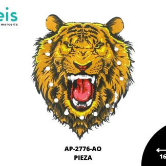 PARCHES RELIEVE Y ESTAMPADO TIGRE BENGALA TELA CON PERLA AP-2776-AO 16cmX18.9cm